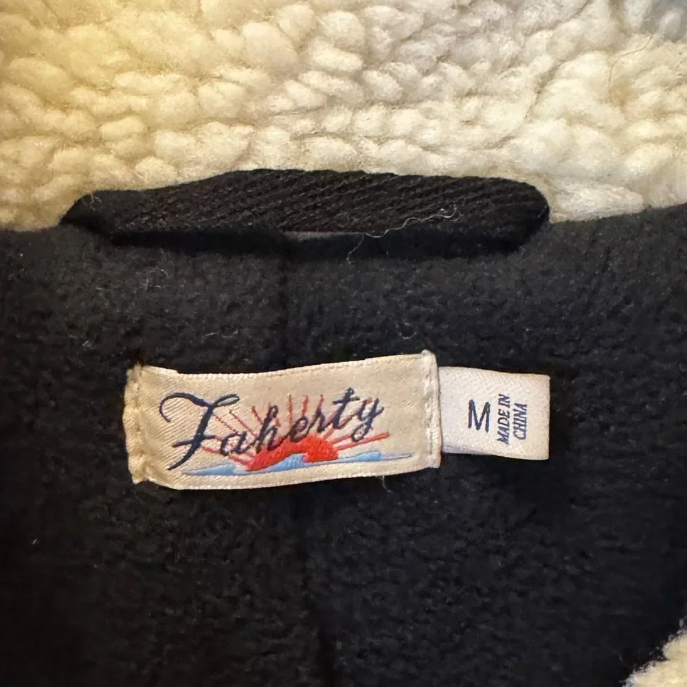 FAHERTY Montana Faux Shearling Plaid Asymmetric Zip Moto Coat Blue Sherpa Medium